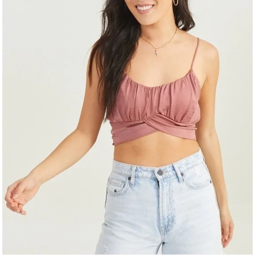 Altar'd State Dusty Rose Mauve Satin Tie Back Crop Top Large NWT